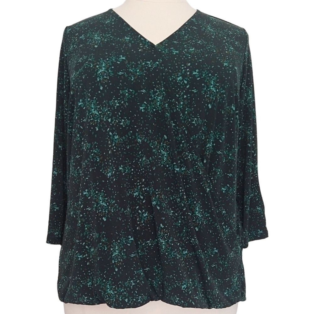 41 Hawthorn Green Abstract Speckled Surplice Neck Faux Wrap Blouse Stitch Fix